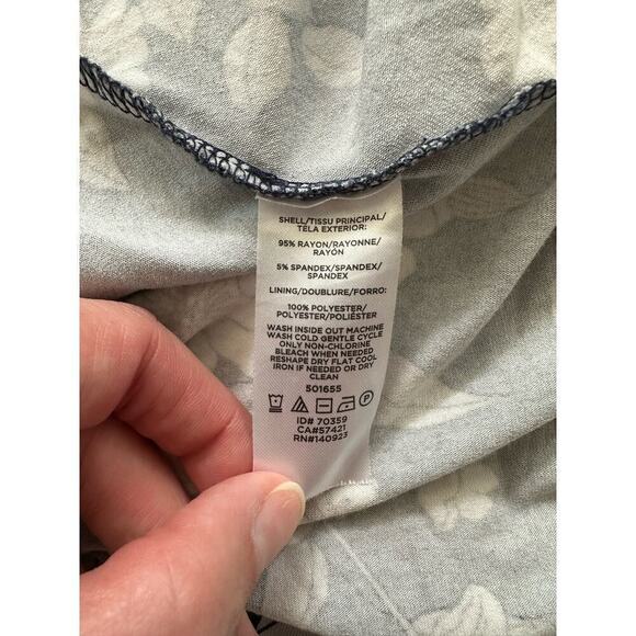 Loft Outlet Womens Navy and White Floral Stretch Short Sleeve Swing Dress Sz XL - Picture 8 of 8